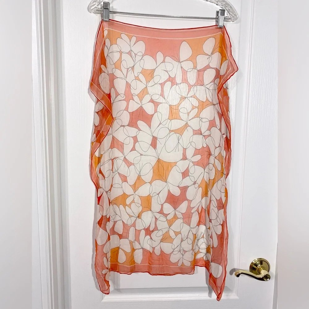 Vintage SILK Butterfly Sheer Scarf 29”x24” Orange